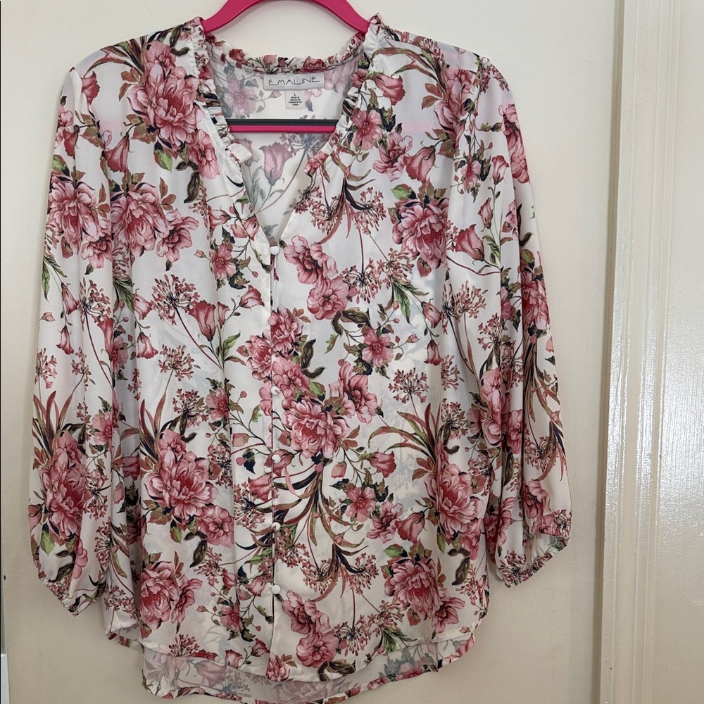 Emaline Women's Floral Blouse - Pink and Green